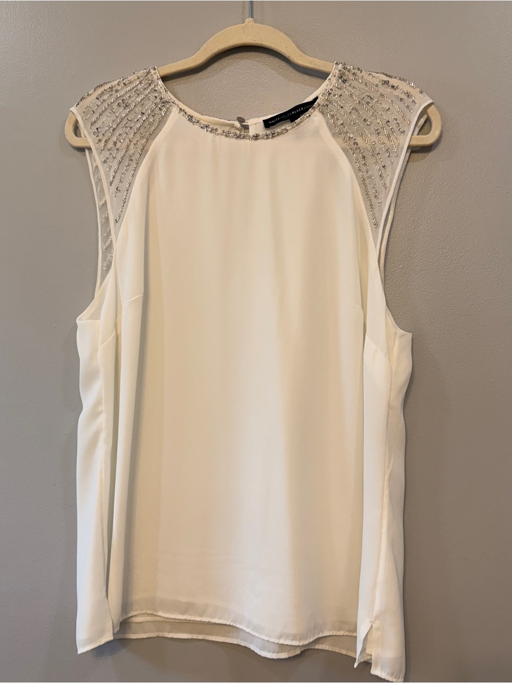 White House Black Market Beaded Ivory Sleeveless Shell Top size 12